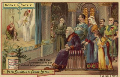 Representación de una obra de teatro de Navidad en un castillo en la Edad Media de European School